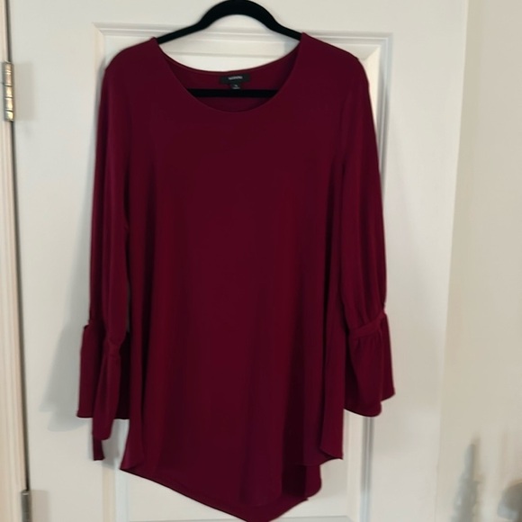 Alfani Tops - Macy’s Alfani Burgundy Bell Sleeve Asymmetrical Hemline - 1X